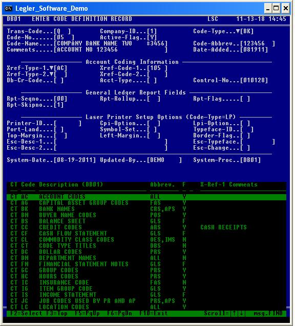 Code Definition Screen