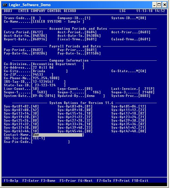 Company Control Screen