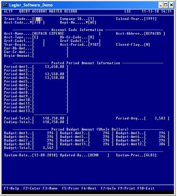 Query Account Screen