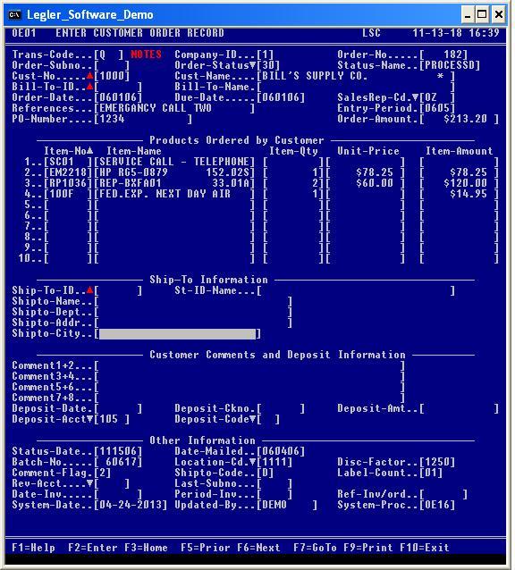 Customer Order Screen