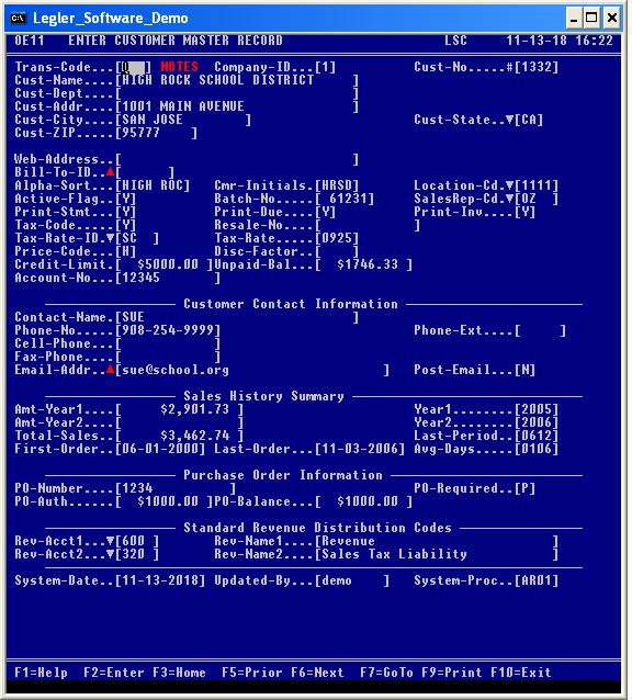 Customer Master Screen